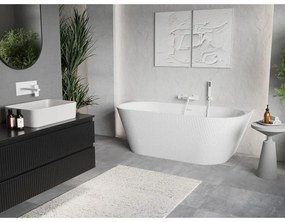 Mexen Oris, voľne stojaca ryhovaná vaňa 150 x 75 cm, biela lesklá, biely prepad, 52871507500-20