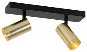 Stropné bodové svietidlo čierne so zlatom nastaviteľné 2-žiarovkové - Jeana Luxe