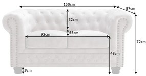 Dizajnová dvojsedačka Chesterfield 150 cm šampanský zamat