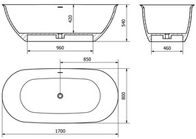 Mexen Siena, voľne stojaca vaňa z konglomerátu 170 x 80 cm, biela lesklá, 57291708010