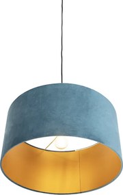 Závesné svietidlo s plyšovým tienidlom modré so zlatom 50 cm - Combi