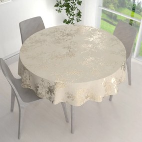 Biante Veľký zamatový okrúhly obrus Isabela Flower IBL-023 Zlaté kvety na krémovom Ø 230 cm