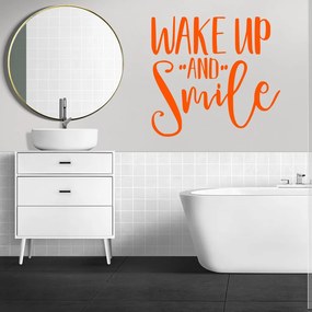 Veselá Stena Samolepka Nápis Wake up and Smile Farba: oranžová, Veľkosť: 100 x 93 cm