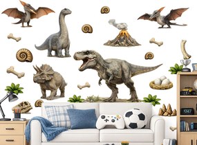 Realistické dinosaury textilní prelepiteľné nálepky na stenu hárok 46 x 35 cm
