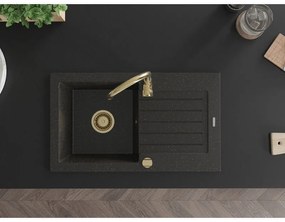 Mexen Pablo, granitový drez 752x436x161 mm, 1-komorový, čierna-zlatá metalíza so zlatým sifónom, 6510751010-75-G