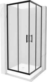 Mexen Rio, štvorcový sprchovací kút s posuvnými dverami 70(dvere) x 70(dvere) x 190 cm, 6mm sklo námraza, čierny profil + biela sprchová vanička RIO, 860-070-070-70-30-4510