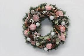 Ružový perleťový vianočný veniec na dvere 53cm