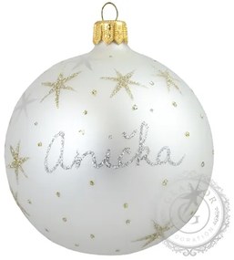Sklenená vianočná guľa s menom biela