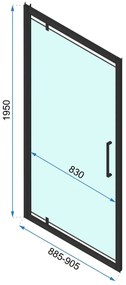 Rea Rapid Swing, 1-krídlové sprchové dvere 900x1950 mm, 6mm číre sklo, zlatý lesklý profil, REA-K5618