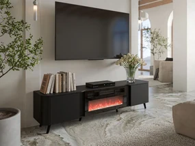 TV skrinka/stolík s krbom Newort 200 EF, Farby: čierna matná