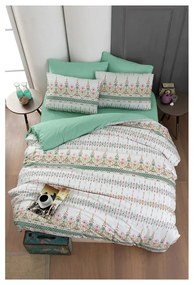 Bielo-zelené 4-dielne predĺžené obliečky na dvojlôžko s plachtou 200x220 cm Ethnic – Mila Home