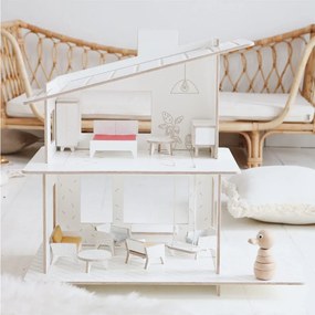 milin Detský drevený domček pre bábiky moderný s nábytkom