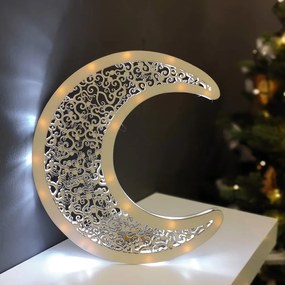 AMADEA Drevená svietiaca dekorácia mesiac s LED osvetlením, 29 cm