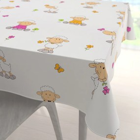 Biante Detský bavlnený štvorcový obrus Sandra SA-728 Veselé ovečky na bielom 80x80 cm