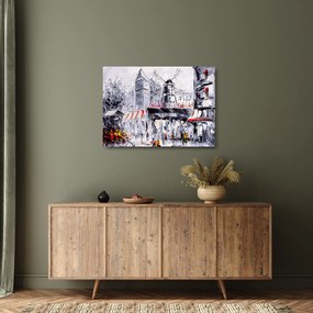 Sklenený obraz - Ulica v Paríži, olejomaľba (70x50 cm)