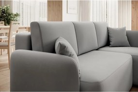 Svetlosivá zamatová rozkladacia/s úložným priestorom rohová pohovka (pravý roh/s leňoškou) Hadson – ELTAP