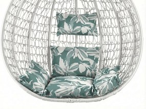 Biele závesné kreslo KOKON bez stojanu, zeleno-biely vankúš