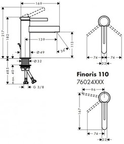 Hansgrohe Finoris, umývadlová batéria 110, s výpustom Push-Open, EcoSmart, chrómová, HAN-76023000