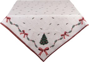 Béžový bavlnený obrus so stromčekmi Christmas Harmony - 100*100 cm