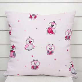 Biante Detská bavlnená obliečka na vankúš Sandra SA-726 Ružové sovičky na bledo ružovom 45 x 45 cm