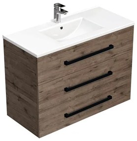 Kúpeľňová skrinka s čiernou úchytkou a umývadlom SAT Cube Way 100x76,5x46 cm dub Wellington mat CUBE46C1003DWMOD, 1 ks