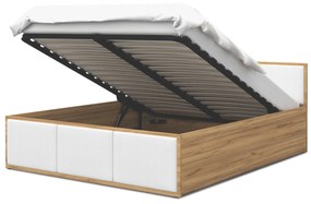 GL Čalúnená manželská posteľ s úložným priestorom Dolly - dub craft/biela Rozmer: 160x200