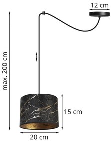 Závesné svietidlo WERONA SPIDER, 1x čierne textilné tienidlo so vzorom, G