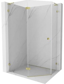Mexen Lunar, L päťuholníkový sprchový kút naklápací doľava 100 x 90 cm, 8mm číre sklo, zlatý profil, 831L-100L-090P-50-00-L