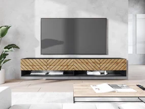 TV stolík/skrinka Adenik 180 MDF, Farby: čierny grafit / čierna fala, Osvetlenie: osvetlenie LED RGB - farebné