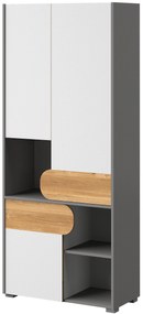 Šatníková skriňa Caryl (svetlý grafit + leskla biela + dub nash). Akcia -20%. Vlastná spoľahlivá doprava až k Vám domov. 1040642