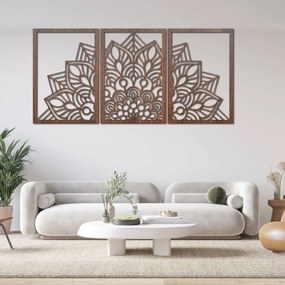 SENTOP | 3-dielna mandala kvetov – moderná drevená nástenná dekorácia do obývačky | SENTOP HDF0583-60 x 30-WENGE