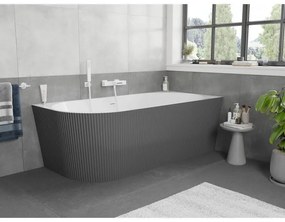 Mexen Silo, rohová voľne stojaca ryhovaná vaňa, pravá, 170 x 80 cm, biela-šedá, biely prepad, 52891708062P-20