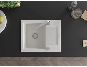 Mexen Enzo, granitový drez 576x465x174 mm, 1-komorový a chrómová batéria Rita, biela, 6506-20-670300-00