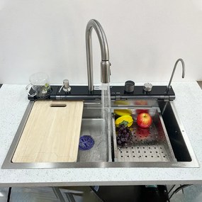 Multifunkčný inteligentný drez BestBerg BBSS-30S / 75 x 45 x 22 cm / nerezová oceľ / strieborná