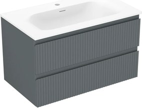 Mexen Rivel, kúpeľňová skrinka 80 cm s umývadlom Vela, 2 zásuvky, drážkovaná, grafitová matná/biela matná, 91A20-08047-2-BFF66-W23M0