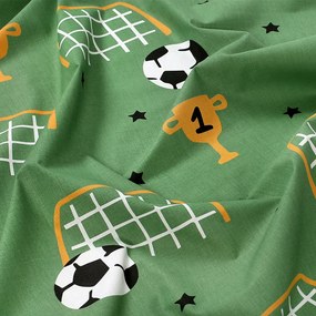 Goldea detské bavlnené obliečky duo - futbalový svet so žltou 140 x 200 a 70 x 90 cm