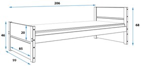 Posteľ BARTEK 200x90cm BIELA (bez zásuvky)