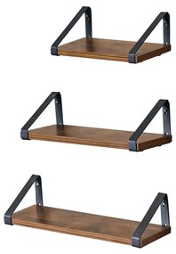 Závesné police, industriálne, 3ks, 11x30/35/40x12cm