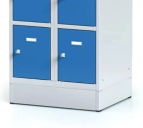 Alfa 3 Šatníková skrinka na sokli s úložnými boxami, 10 boxov, 1920 x 600 x 500 mm, otočný zámok, oranžové dvere