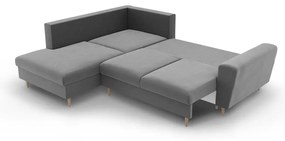 Svetlosivá zamatová rozkladacia/s úložným priestorom rohová pohovka (ľavý roh/do L) Kyoto – Cosmopolitan Design