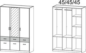 Šatníková skriňa so zrkadlom Bremen, 136 cm, dub artisan/tmavo šedá