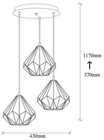 Závesný luster s 3 žiarovkami Diamond II čierny