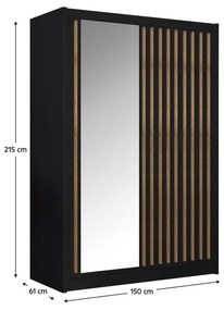 Tempo Kondela Skriňa s posuvnými dverami, čierna/dub craft, 150x215 cm, LADDER