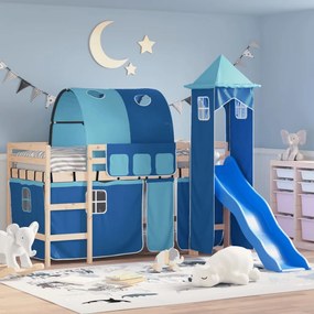 Detská vyvýšená posteľ veža modrá 80x200 cm masívna borovica 3207091