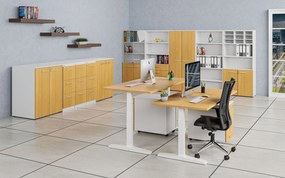 Kancelárska policová skriňa PRIMO WHITE, polené dvere, 800 x 500 x 1781 mm, biela/buk