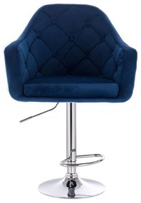 LuxuryForm DESIGN Barová stolička ANDORA VELUR na striebornom tanieri - modrá