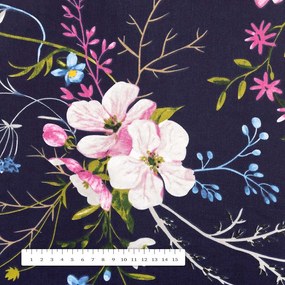 Biante Bavlnený behúň na stôl Sandra SA-557 Modro-ružové kvety na tmavo modrom 45x120 cm