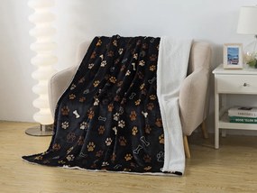 XPOSE® Mikroplyšová deka LABKY s baránkom - čierna 200x220 cm