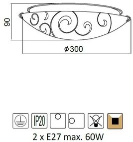 ACA DECOR Prisadené svietidlo CHAPLIN max. 2x60W/E27/230V/IP20, priemer 30cm