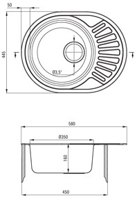 Deante Twist, nerezový drez na dosku 1-komorový Z/O 580x445x160 3,5" + sifón, vzor satyna, ZEU_011B